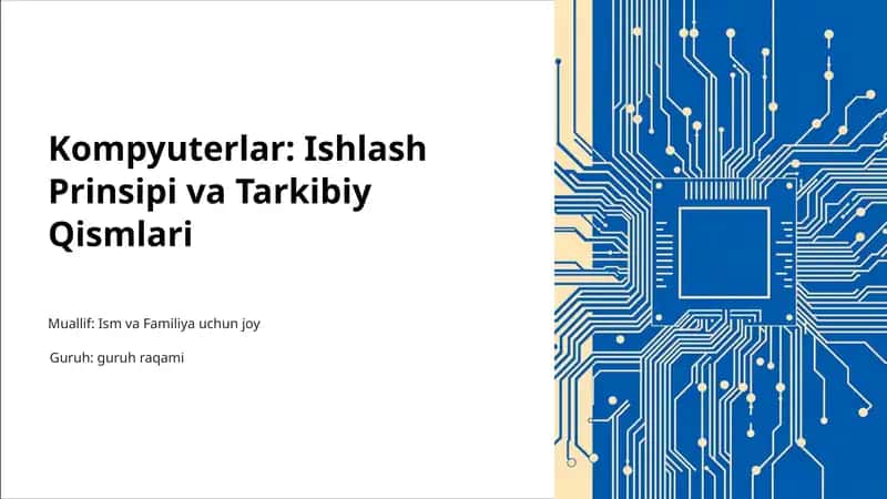 Kompyuter ishlash va tarkibiy qismlari PPT