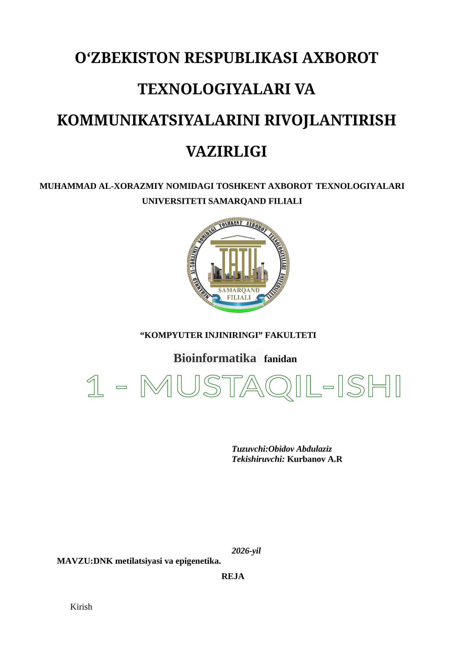 DNK metilatsiyasi va epigenetika