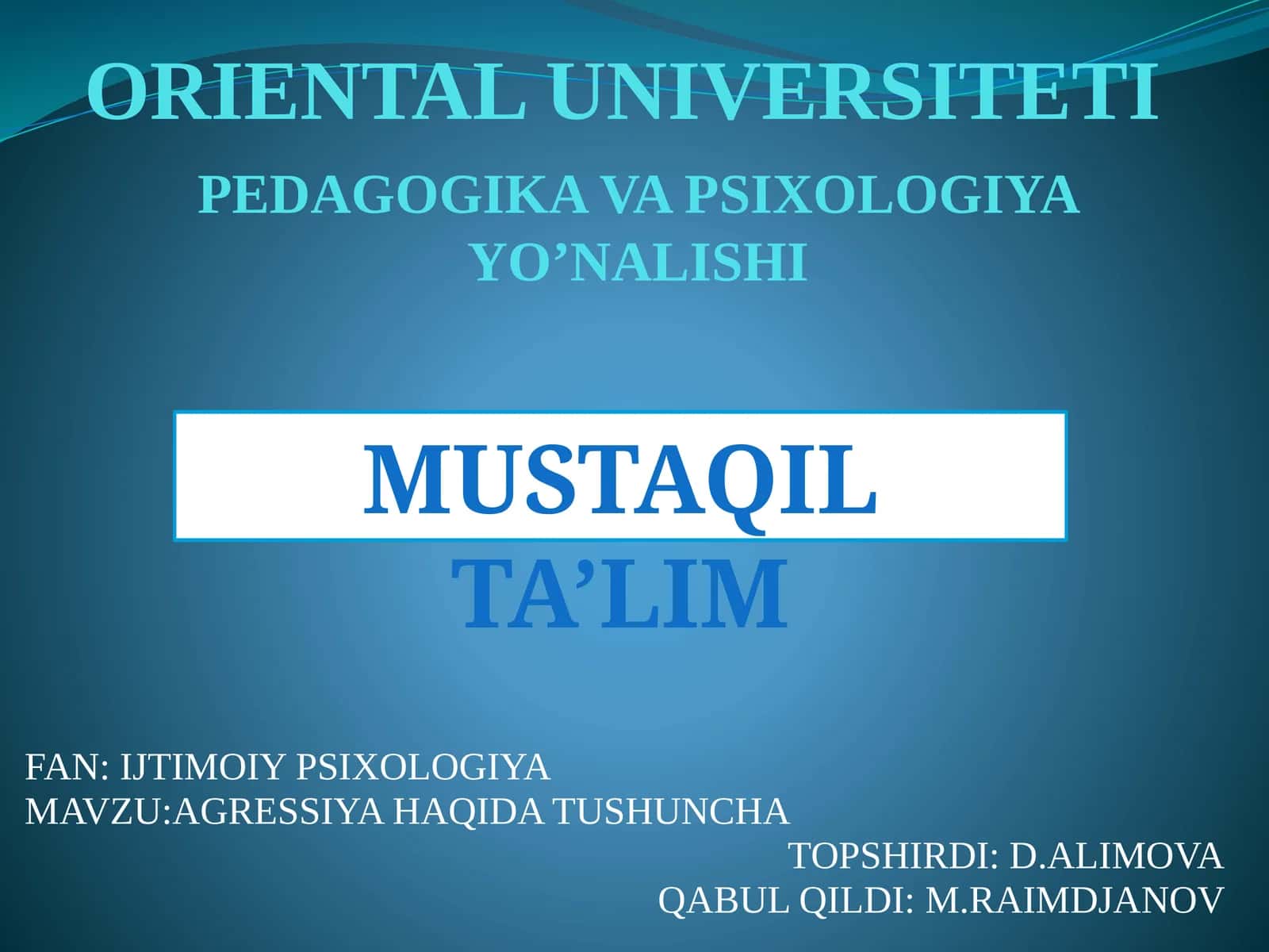 AGRESSIYA HAQIDA TUSHUNCHA
