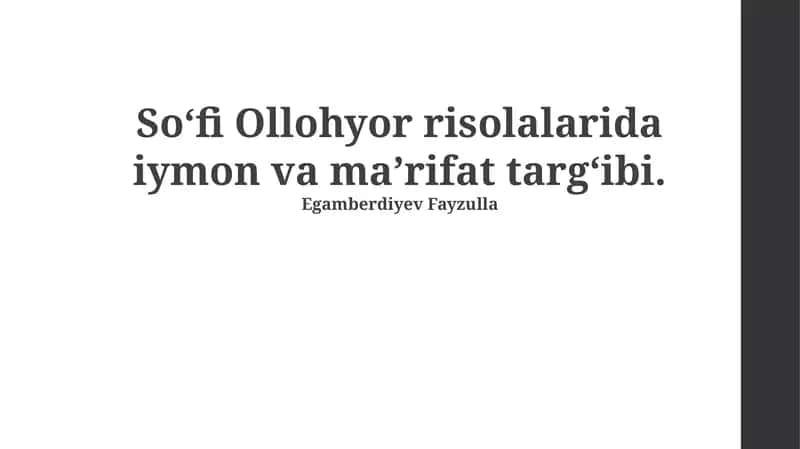 So‘fi Ollohyor risolalarida iymon va ma’rifat targ‘ibi