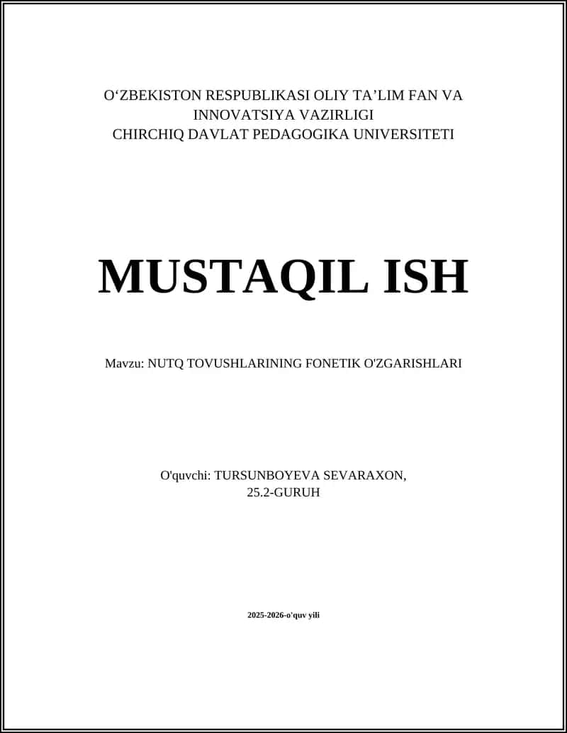 NUTQ TOVUSHLARINING FONETIK O'ZGARISHLARI