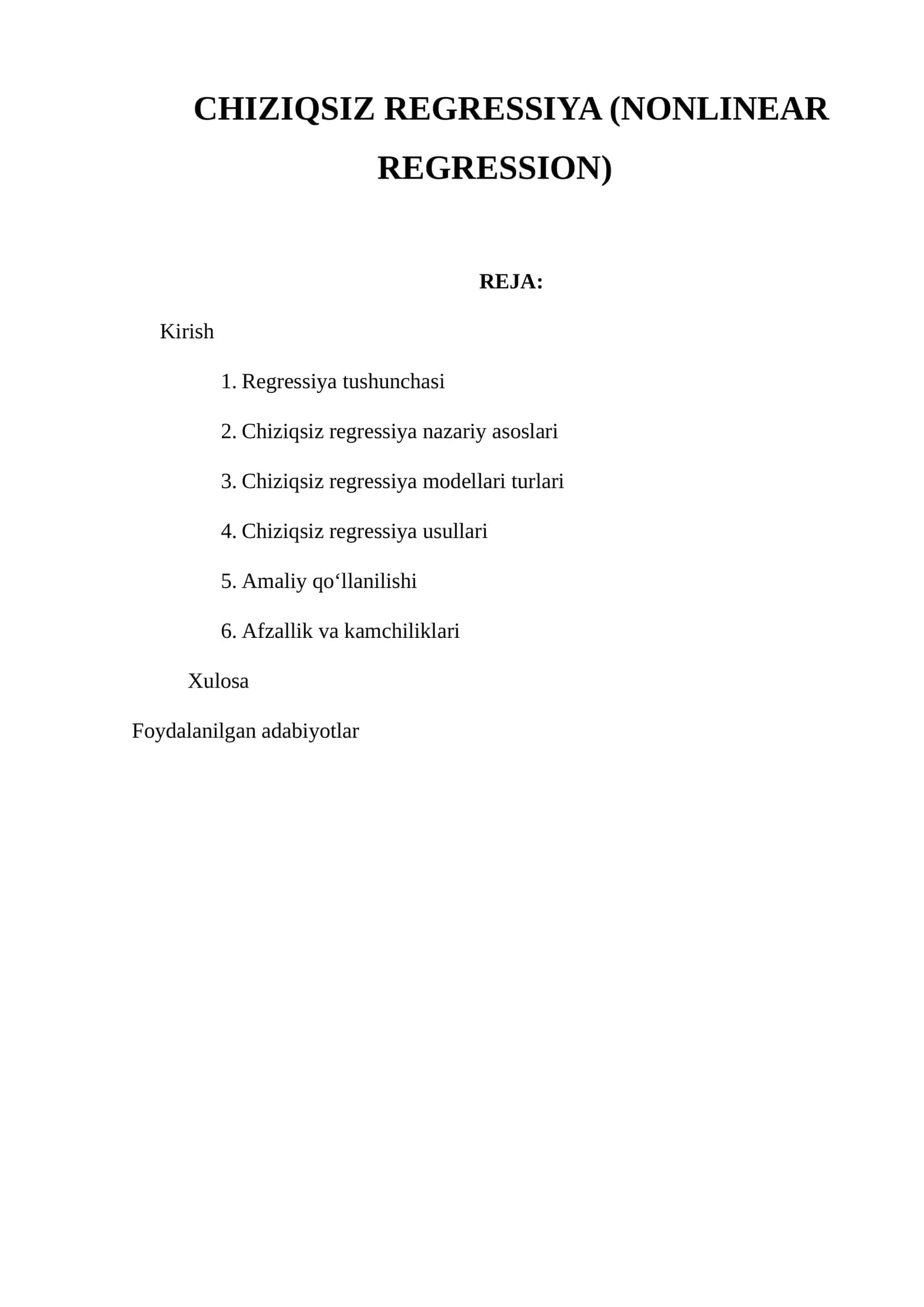 Chiziqsiz Regressiya (Nonlinear Regression)