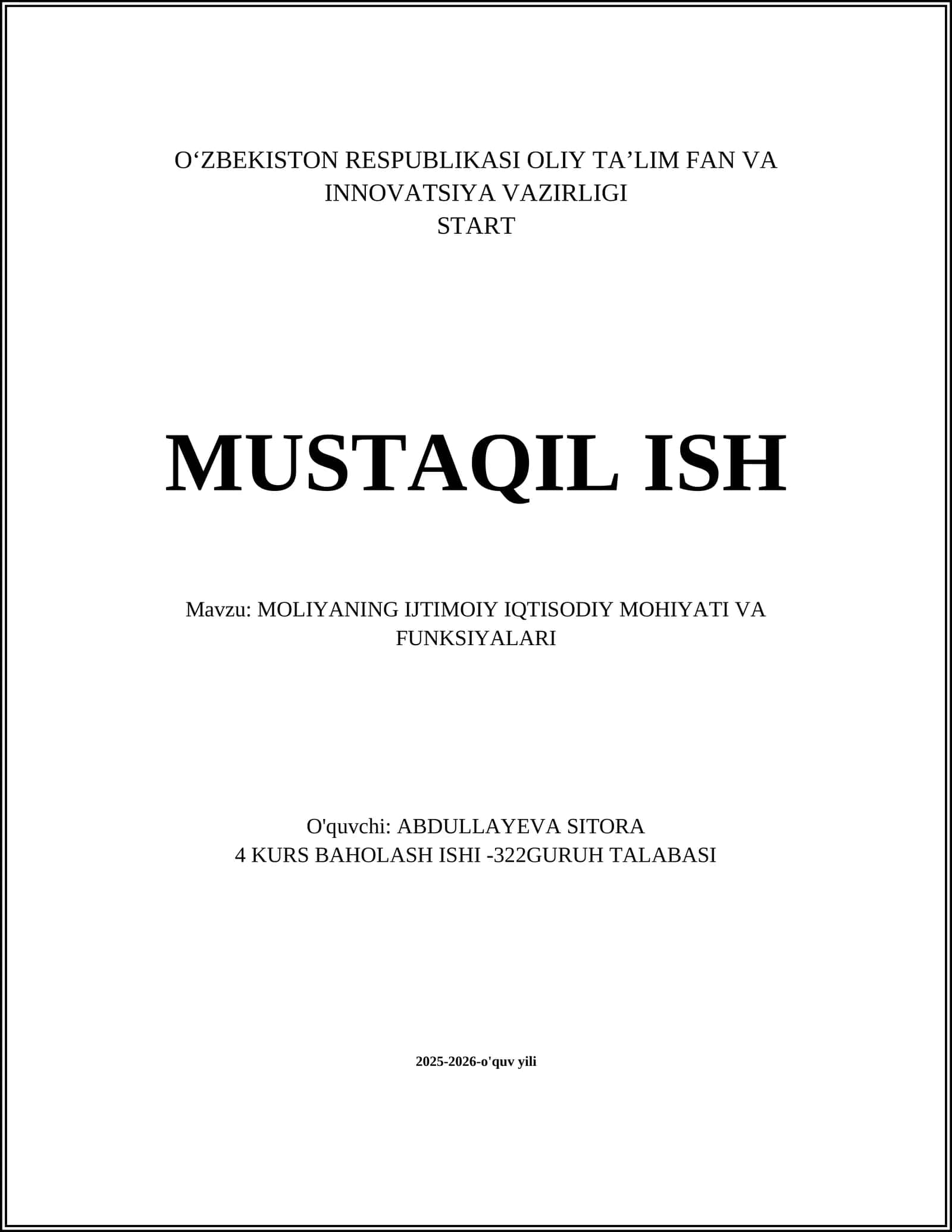 Moliyaning Ijtimoiy Iqtisodiy Mohiyati va Funksiyalari