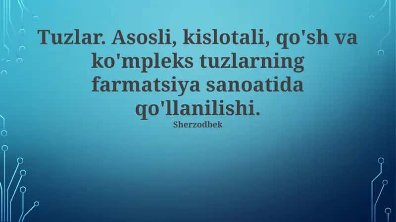 Kislotali Tuzlar va Ularning Farmasevtik Qo‘llanilishi