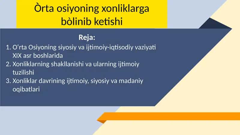 Òrta osiyoning xonliklarga bòlinib ketishi
