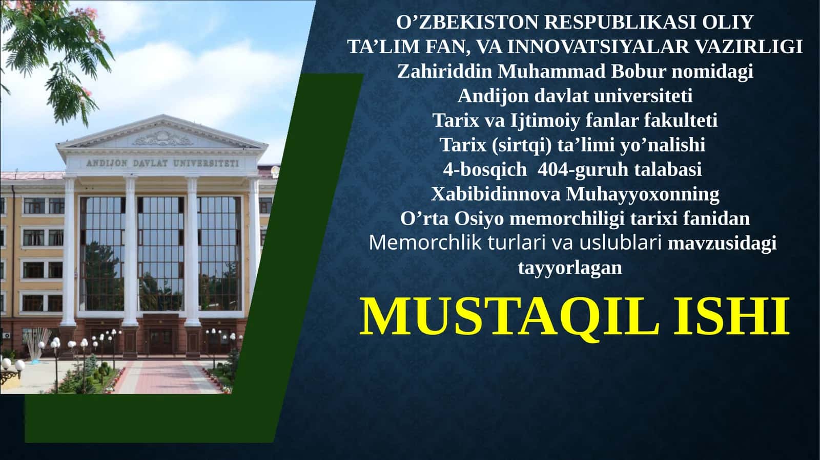 O’rta Osiyo memorchiligi tarixifanidan Memorchlikturlarivauslublari