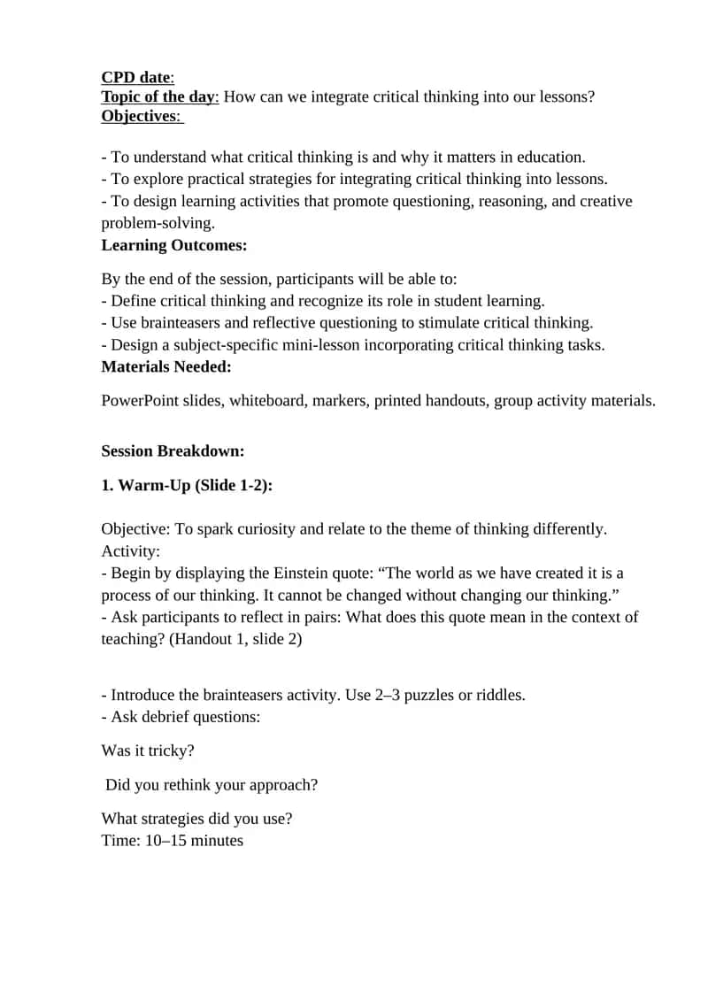 How to Integrate Critical Thinking into Lessons