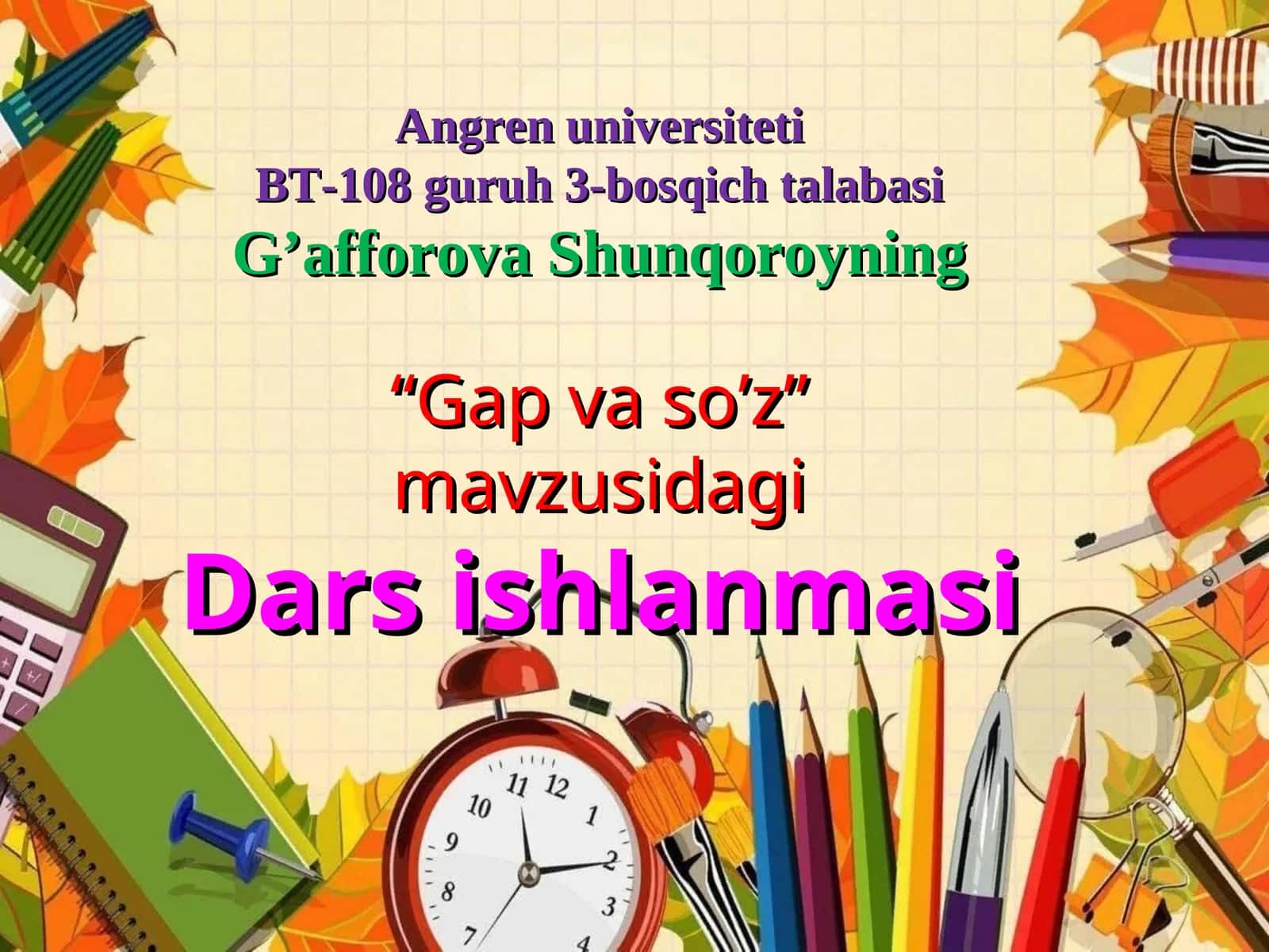 "Gap va so’z" Dars ishlanmasi