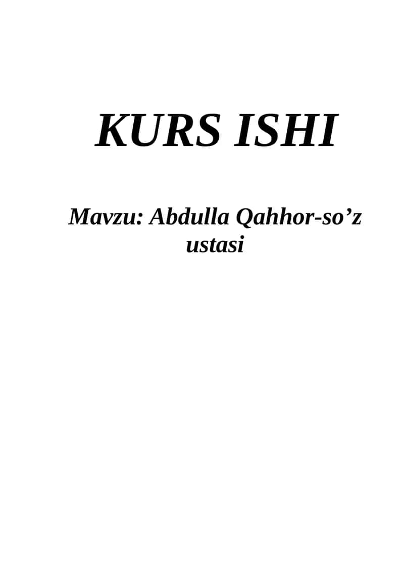 Abdulla Qahhor-so’z ustasi Kurs ishi