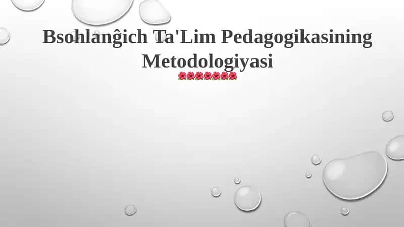 Bsohlanĝich Ta'Lim Pedagogikasining Metodologiyasi