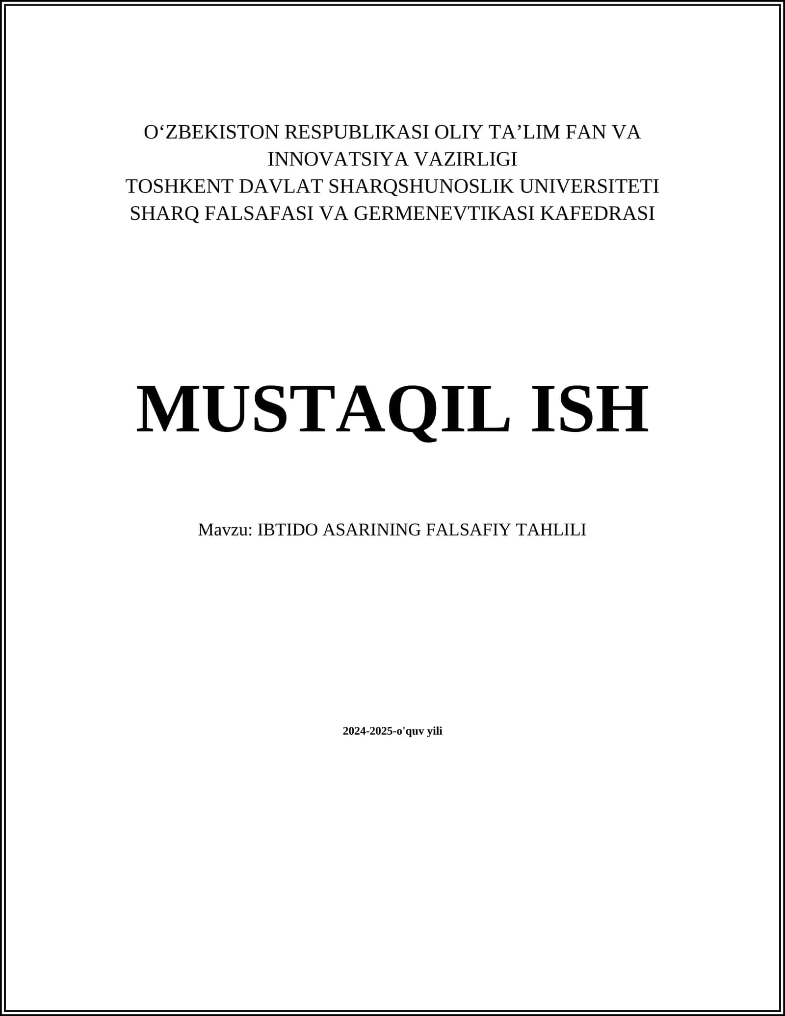 IBTIDO ASARINING FALSAFIY TAHLILI
