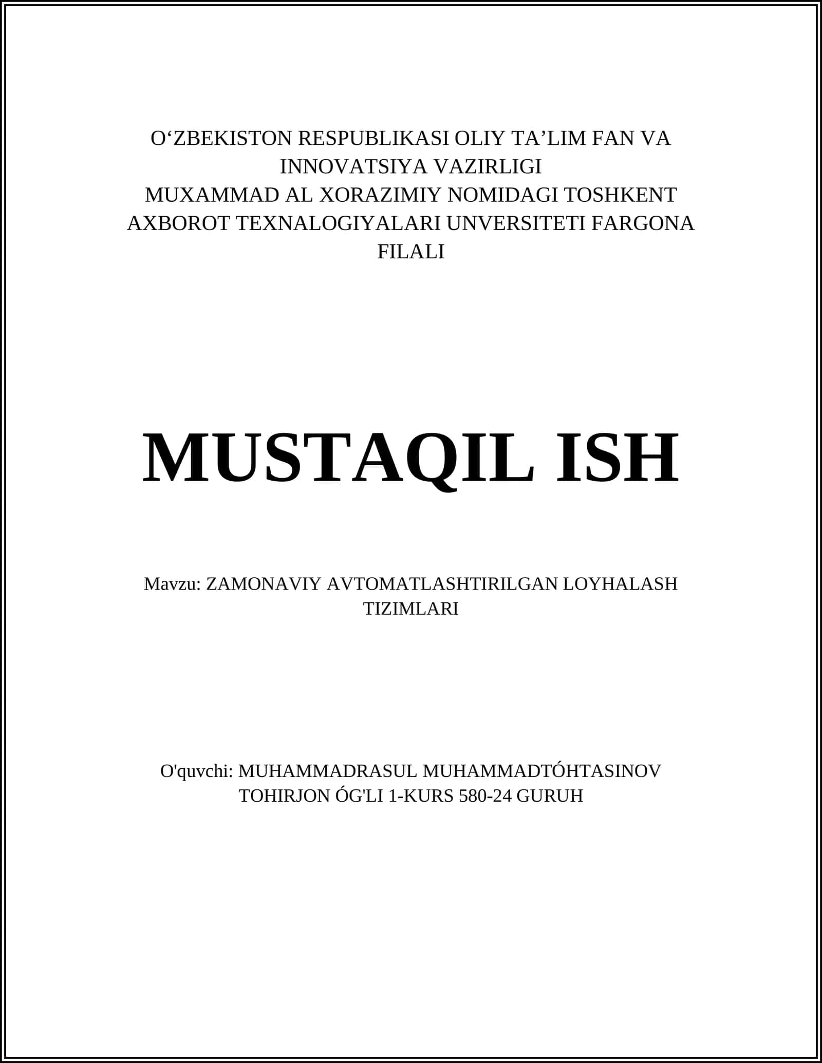 Zamonaviy avtomatlashtirilgan loyhalash tizimlari