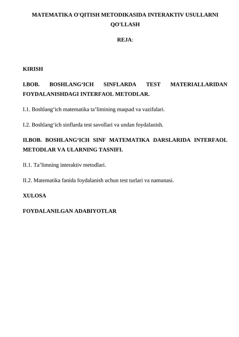 MATEMATIKA O'QITISH METODIKASIDA INTERAKTIV USULLARNI QO'LLASH
