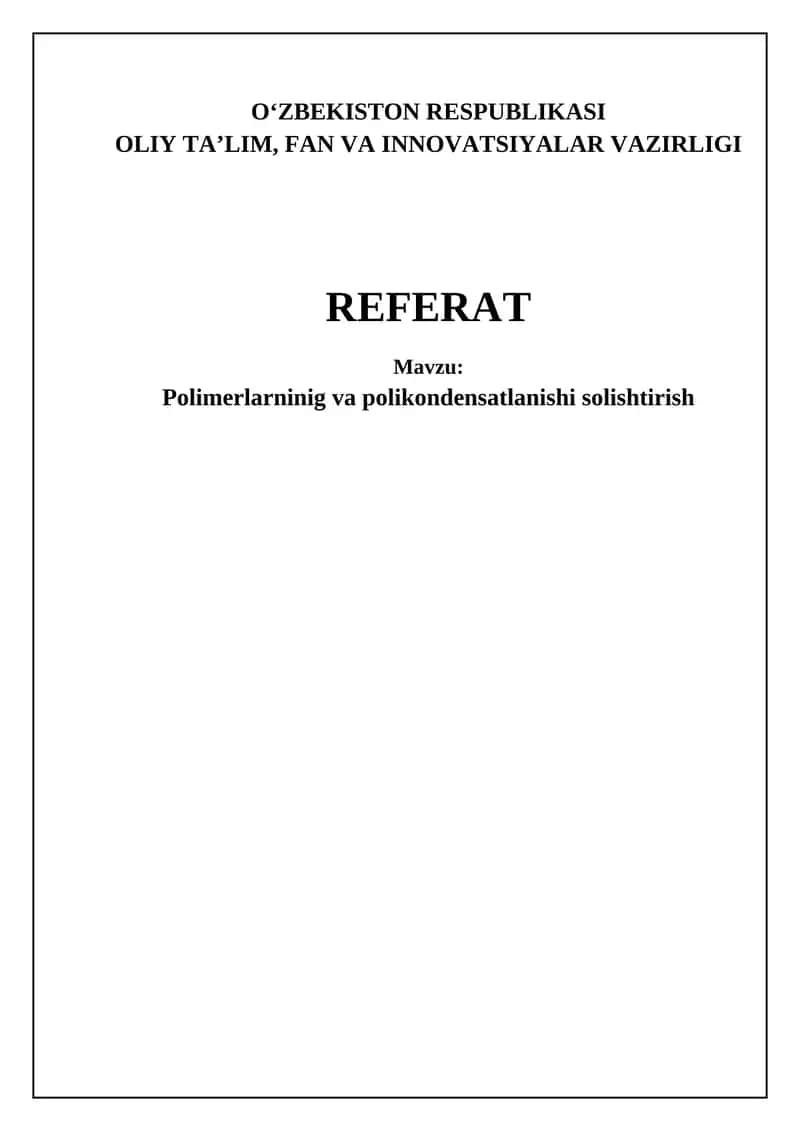 Polimerlar va Polikondensatsiya