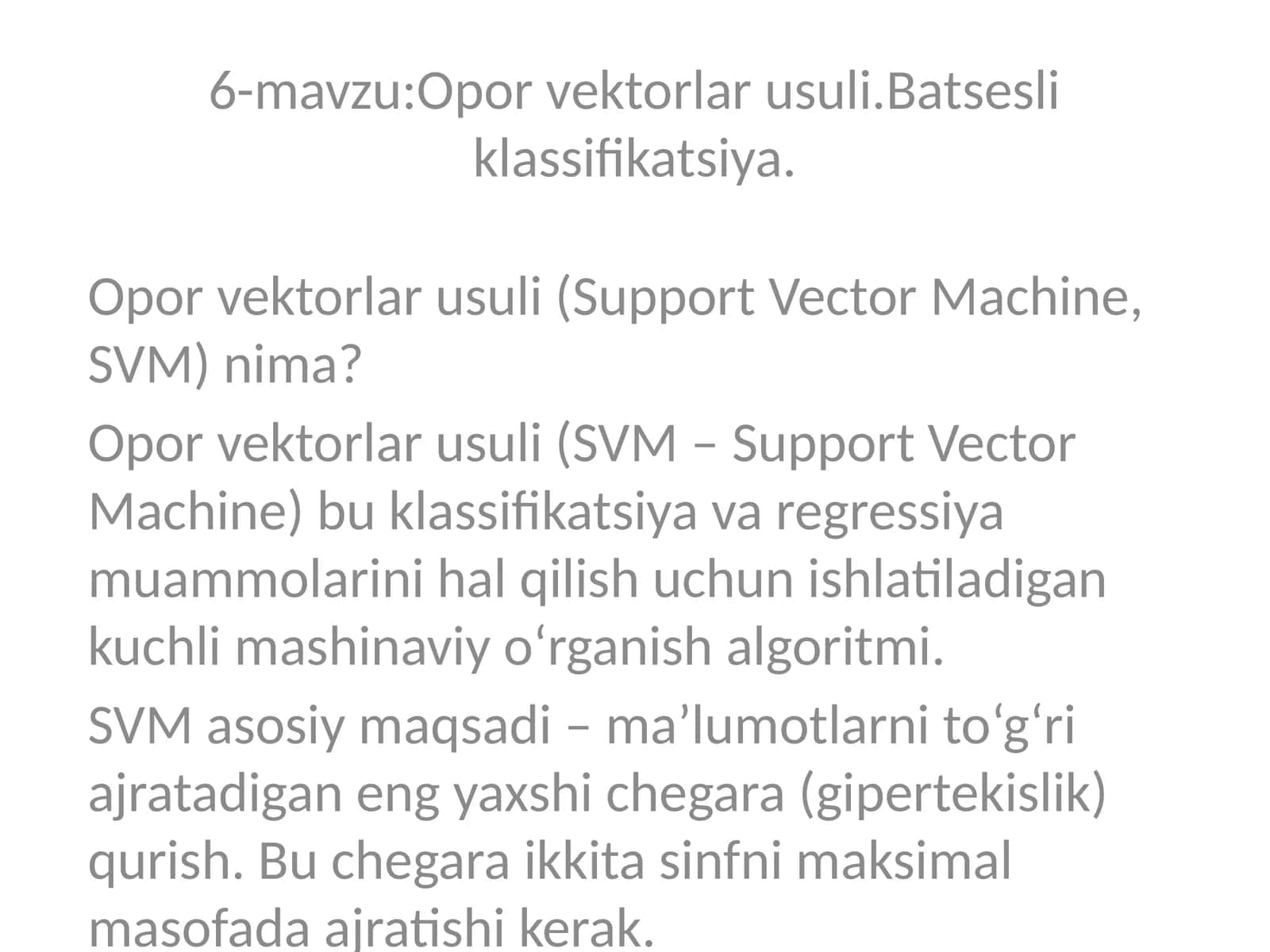 Opor vektorlar usuli