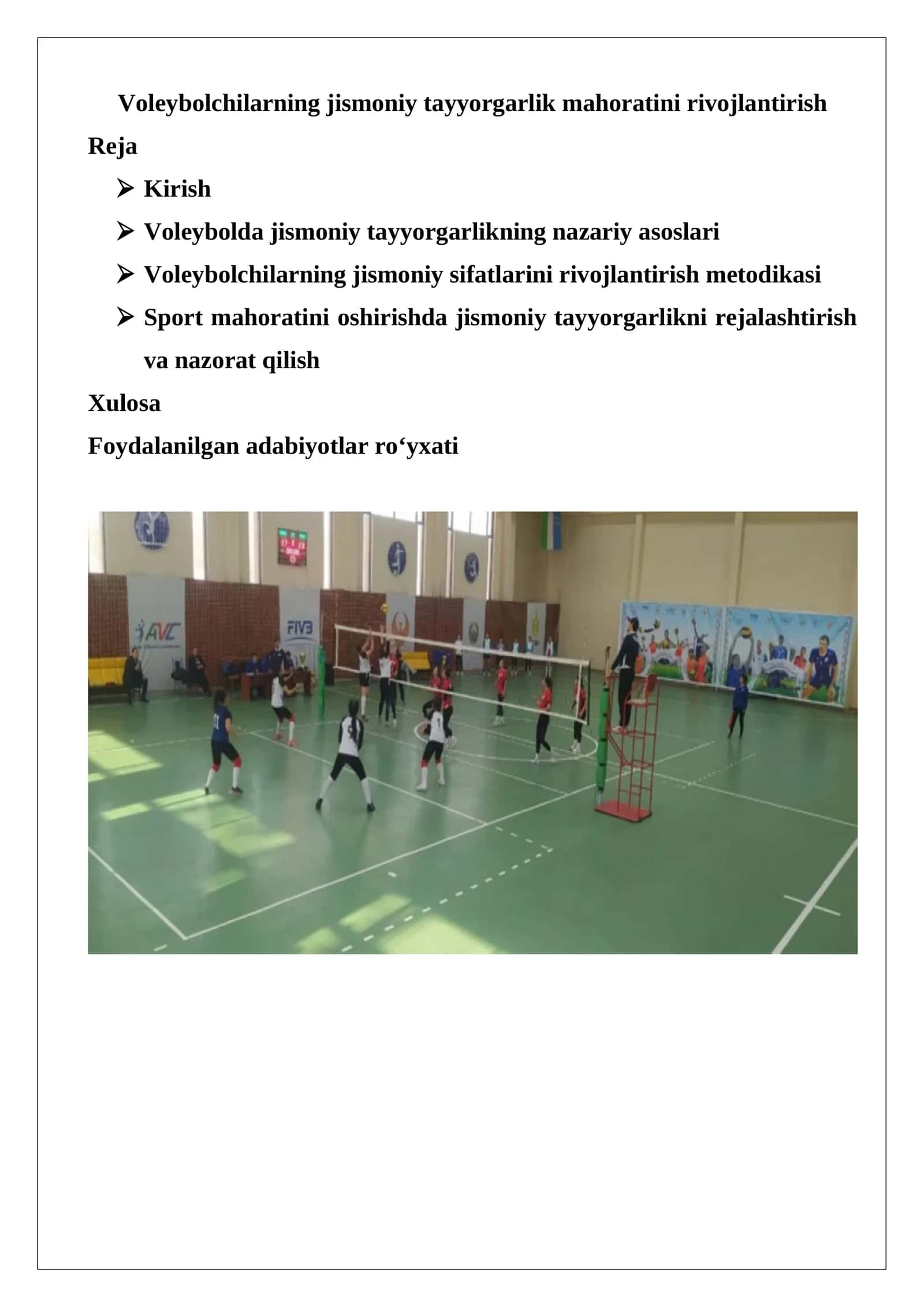 Voleybolchilarning jismoniy tayyorgarlik mahoratini rivojlantirish
