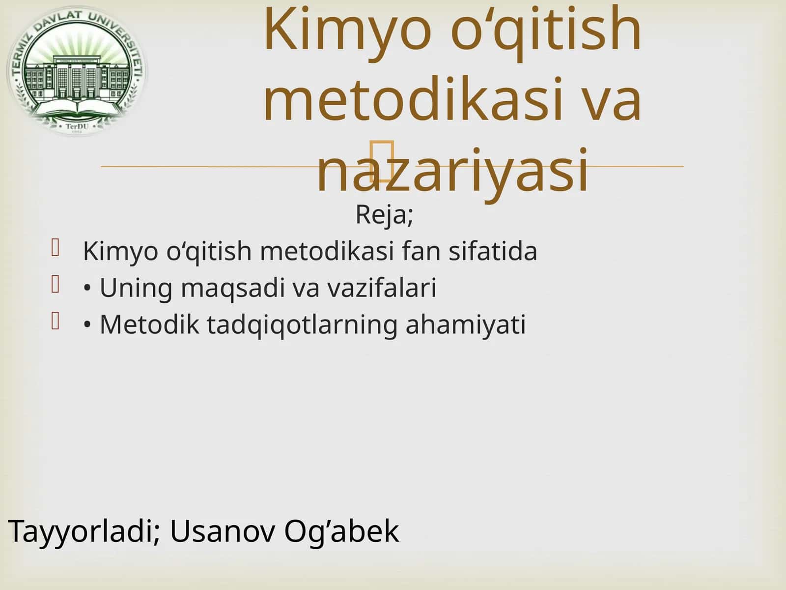 Kimyo o‘qitish metodikasi