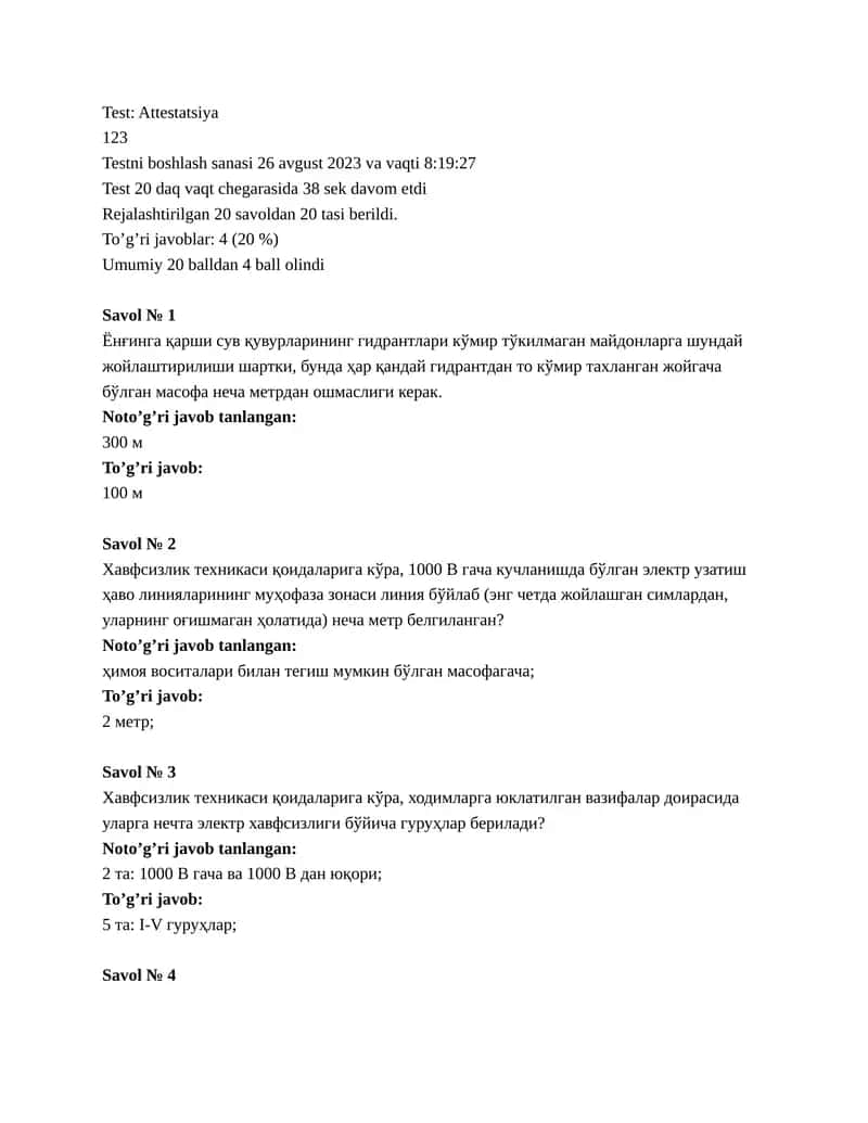 Test: Attestatsiya