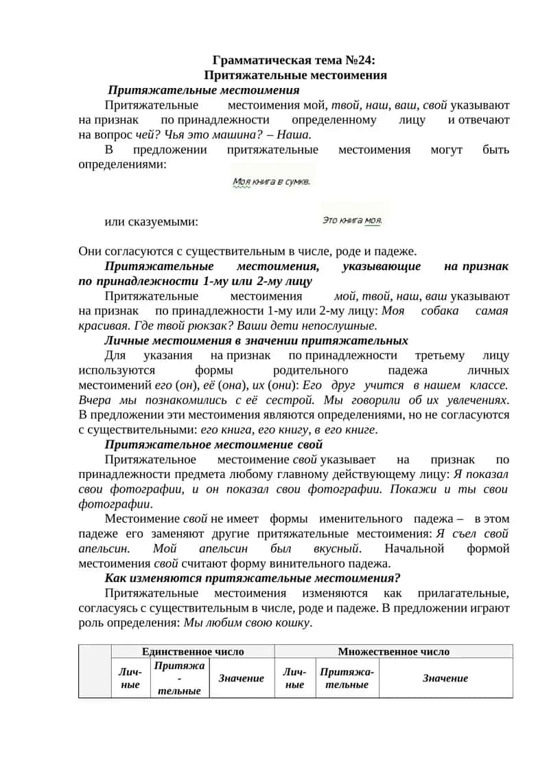 Притяжательные местоимения