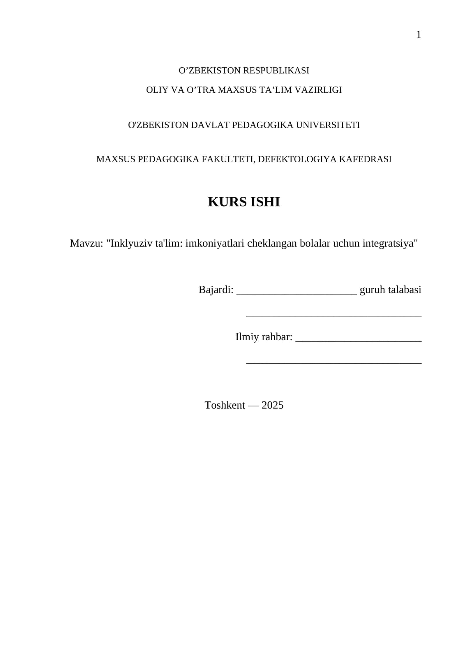 "Inklyuziv ta'lim: imkoniyatlari cheklangan bolalar uchun integratsiya"