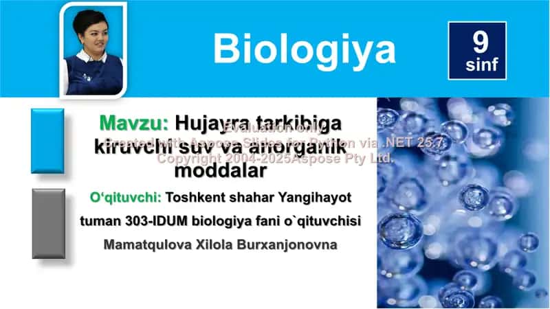 Hujayra tarkibiga kiruvchi suv va anorganik moddalar