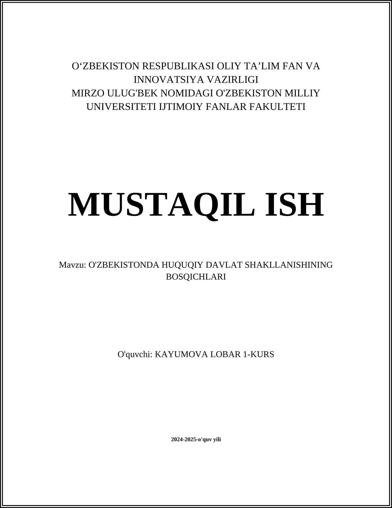 O'ZBEKISTONDA HUQUQIY DAVLAT SHAKLLANISHINING BOSQICHLARI