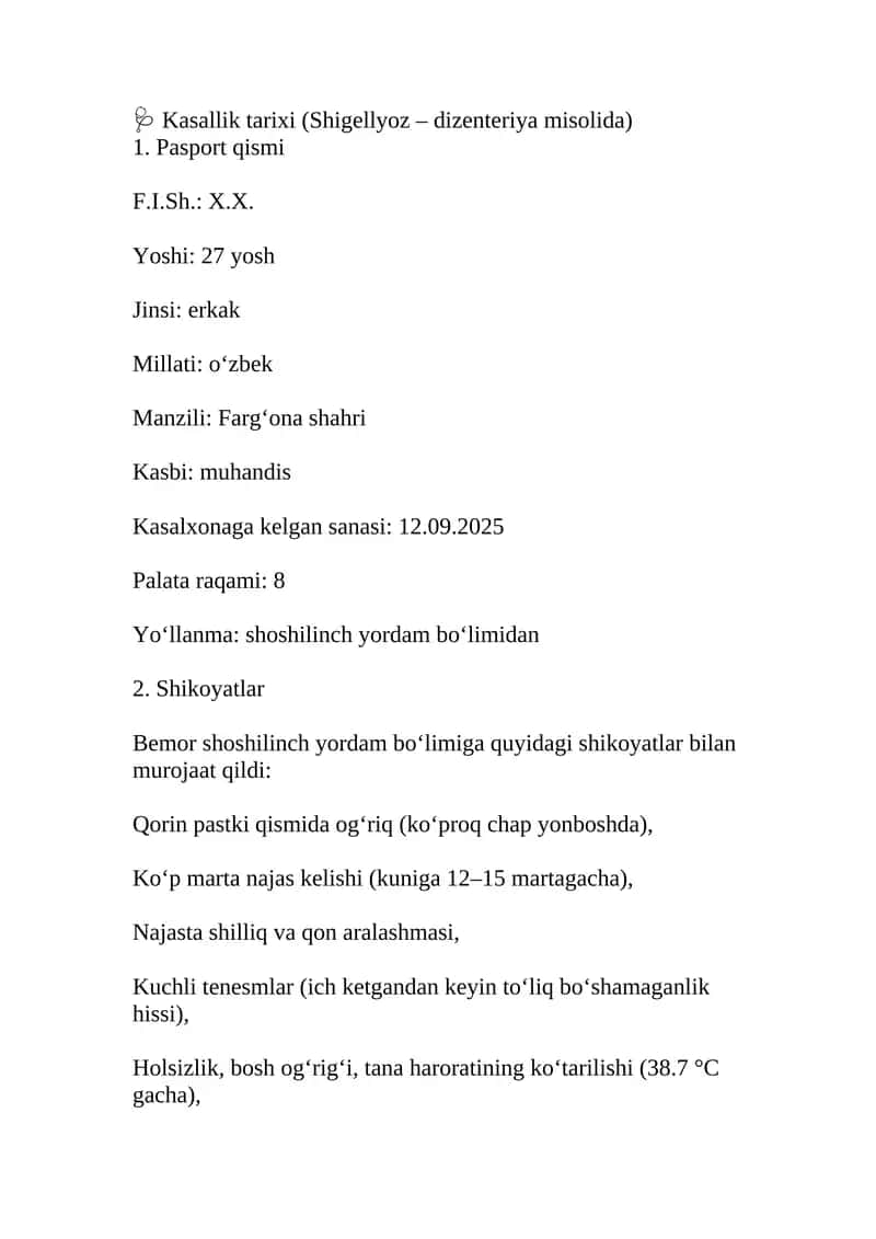 Shigelyoz kasallik tarixi