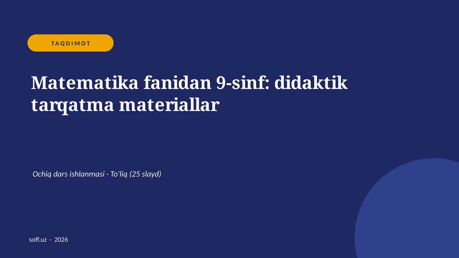 Matematika fanidan 9-sinf: didaktik tarqatma materiallar
