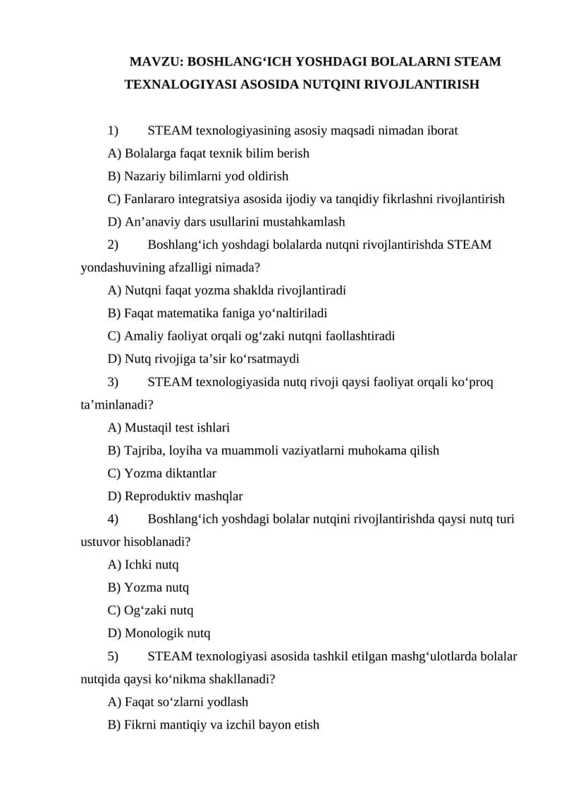 BOSHLANGʻICH YOSHDAGI BOLALARNI STEAM TEXNALOGIYASI ASOSIDA NUTQINI RIVOJLANTIRISH.docx