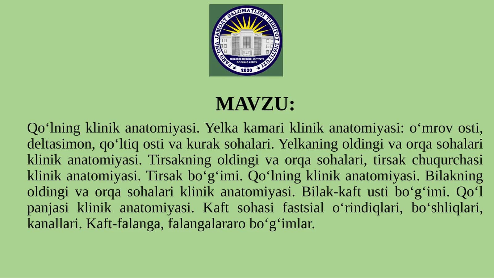 Qo‘lning klinika anatomiya