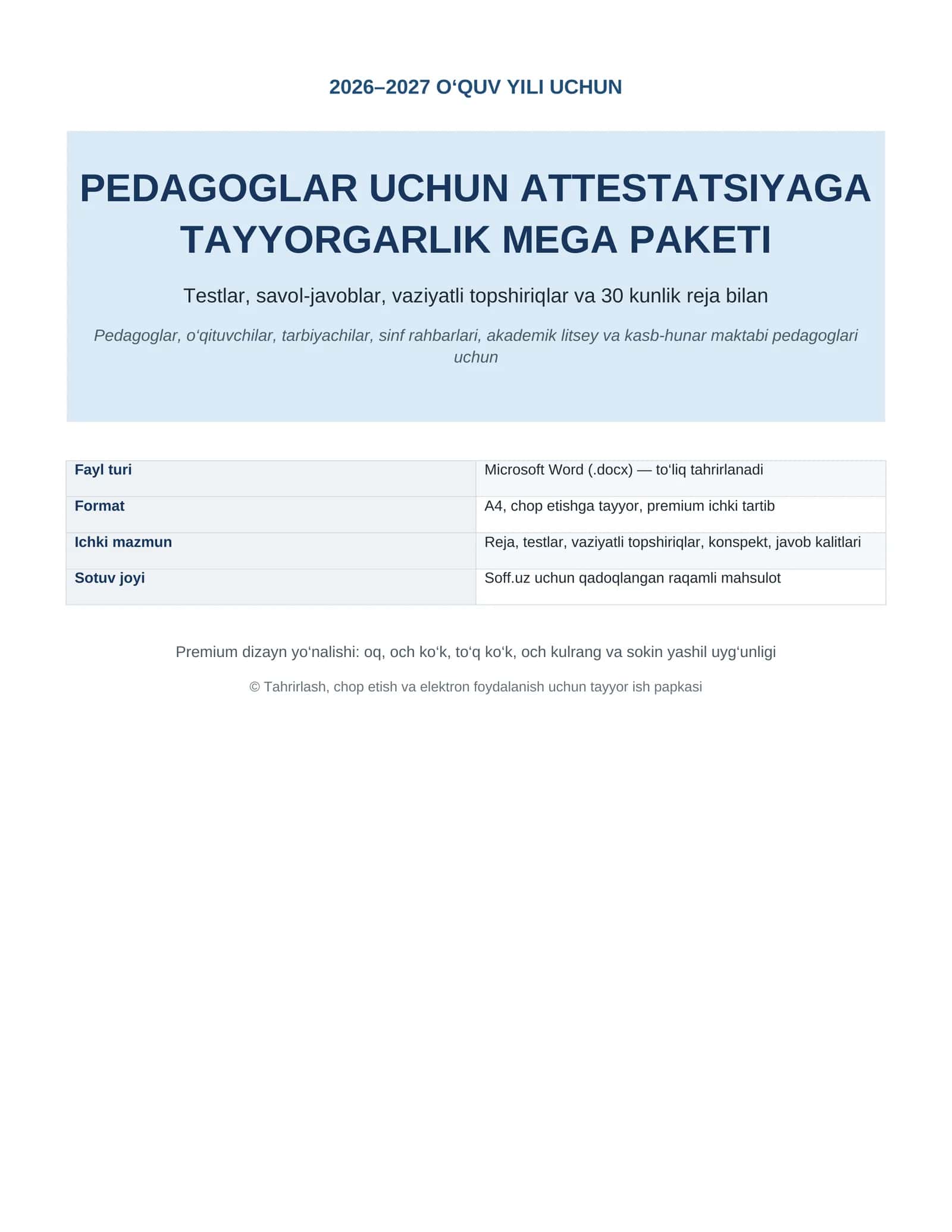 PEDAGOGLAR UCHUN ATTESTATSIYAGA TAYYORGARLIK MEGA PAKETI
