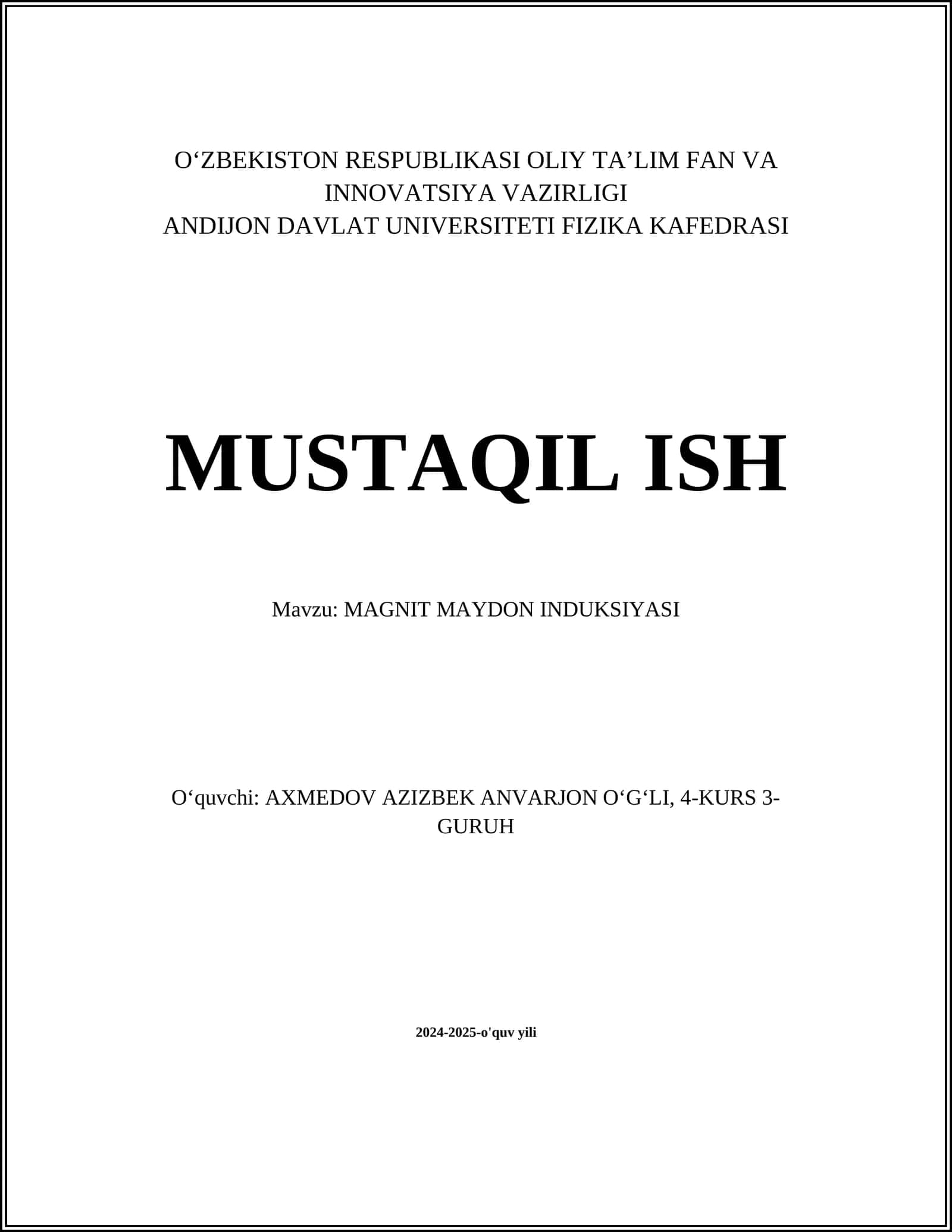 MAGNIT MAYDON INDUKSIYASI