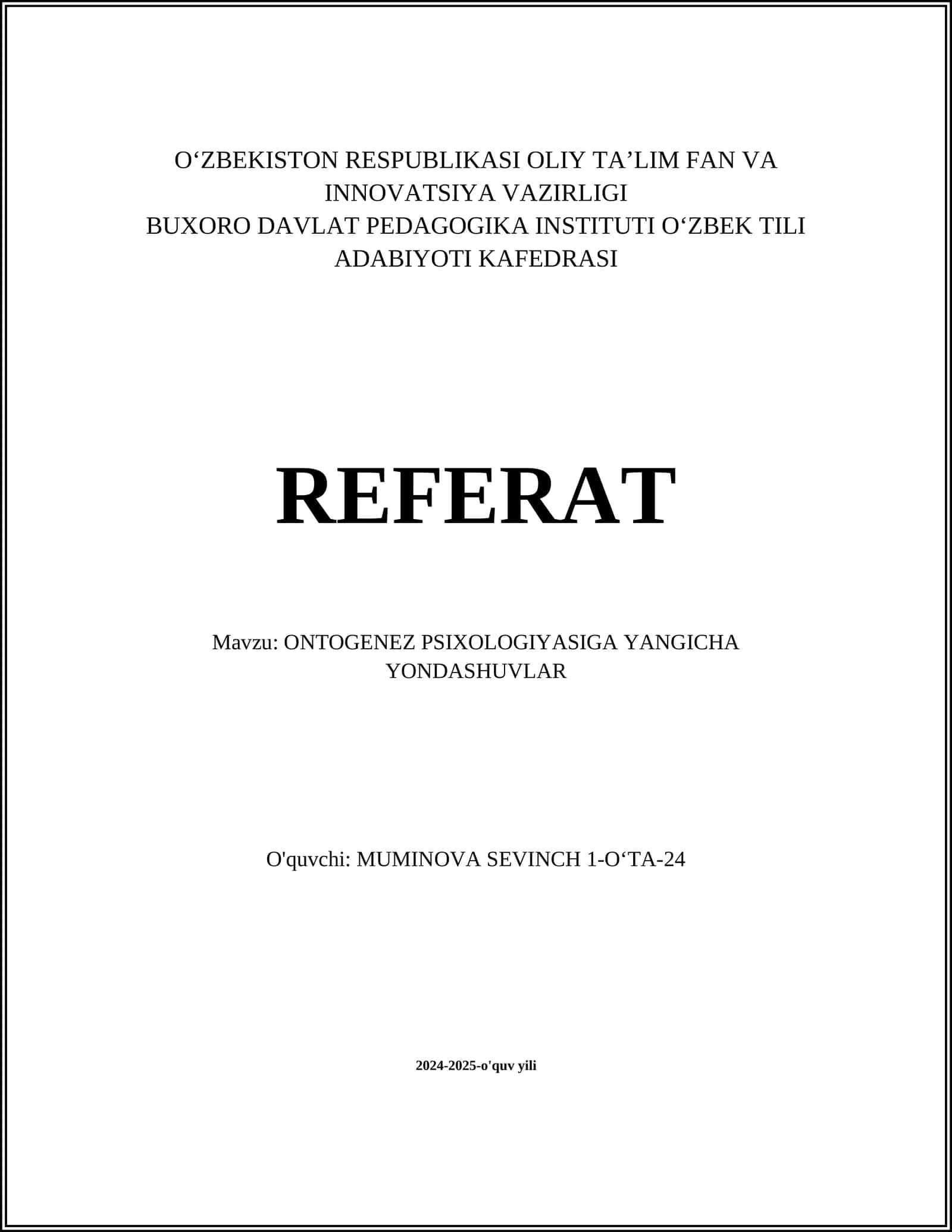 ONTOGENEZ PSIXOLOGIYASIGA YANGICHA YONDASHUVLAR