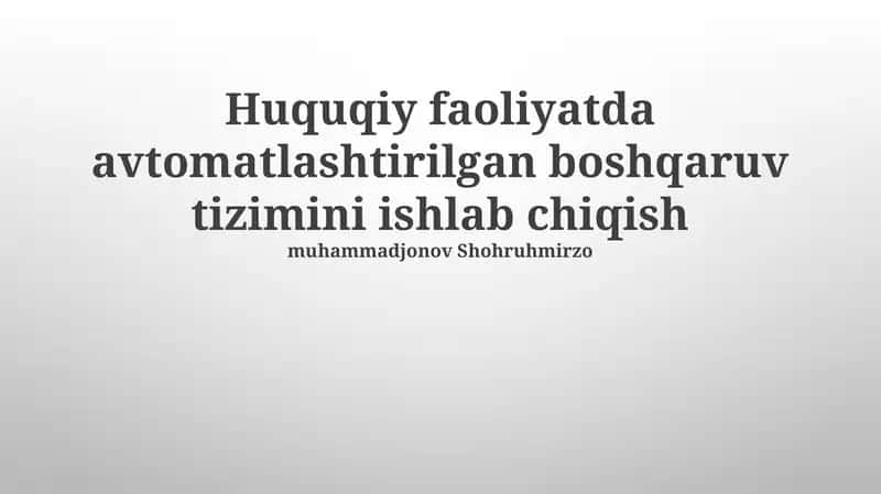 Avtomatlashtirilgan boshqaruv tizimi
