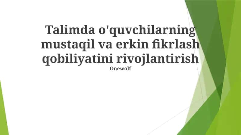 Sinifda Mustaqil va Tanqidiy Fikrlashni Rivojlantirish