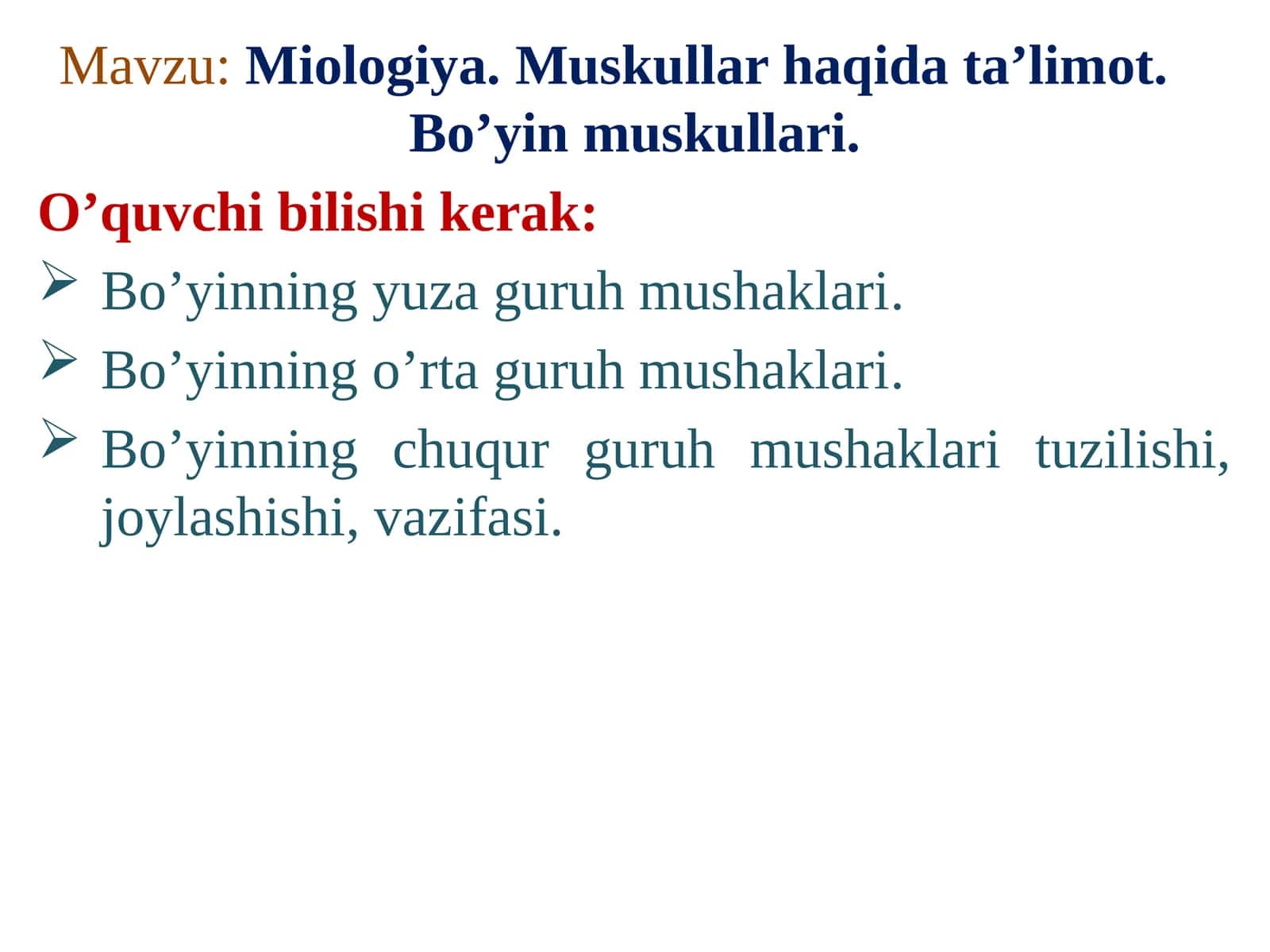 Miologiya. Muskullar haqida ta’limot