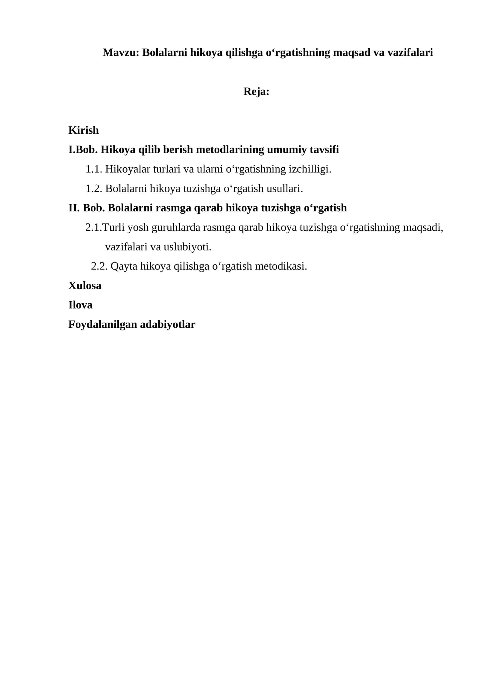 Bolalarni hikoya qilishga o‘rgatishning maqsad va vazifalari