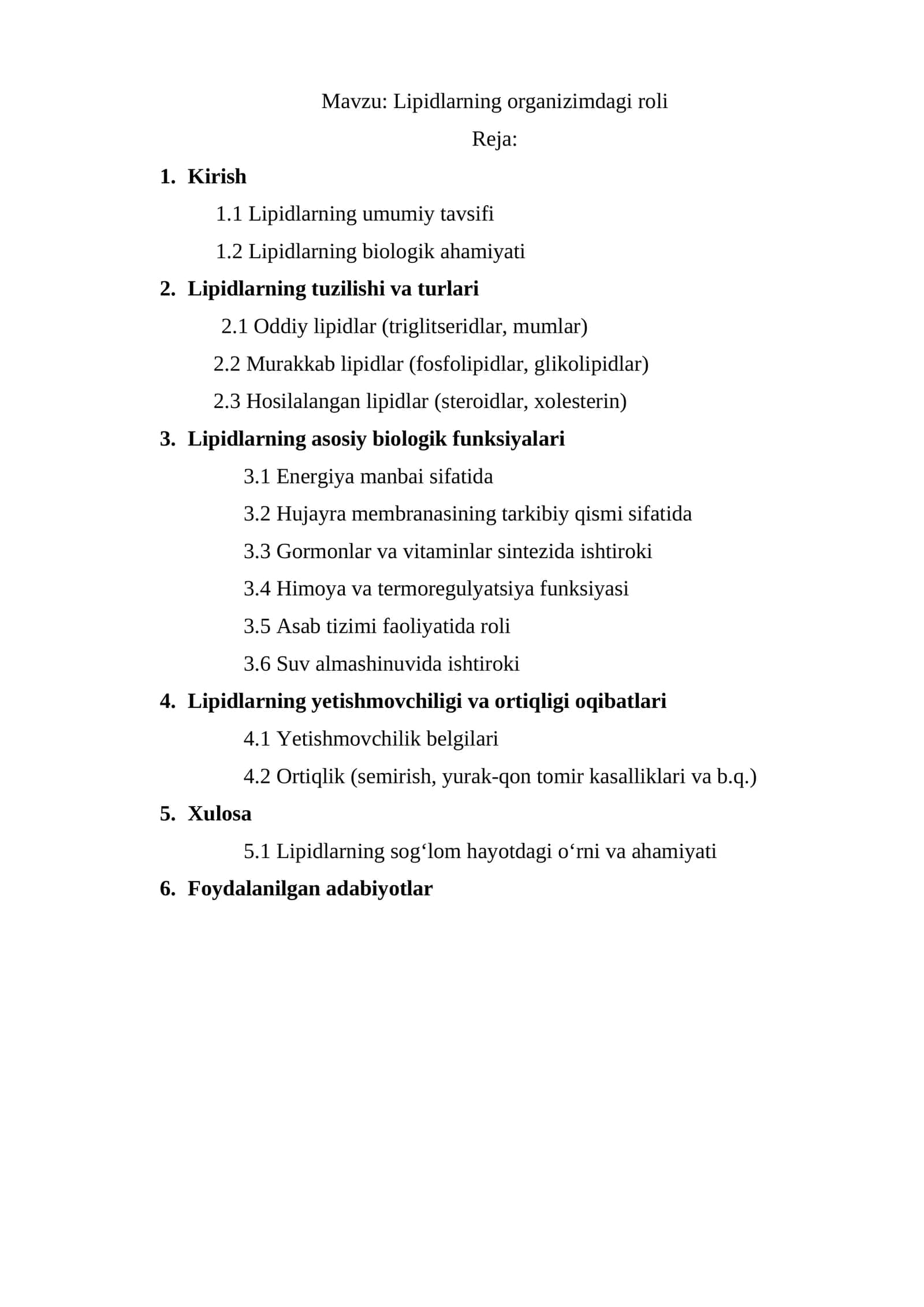 Lipidlarning organizimdagi roli