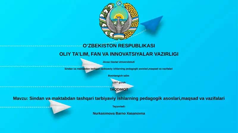 Sindan va maktabdan tashqari tarbiyaviy ishlarning pedagogik asoslari,maqsad va vazifalari