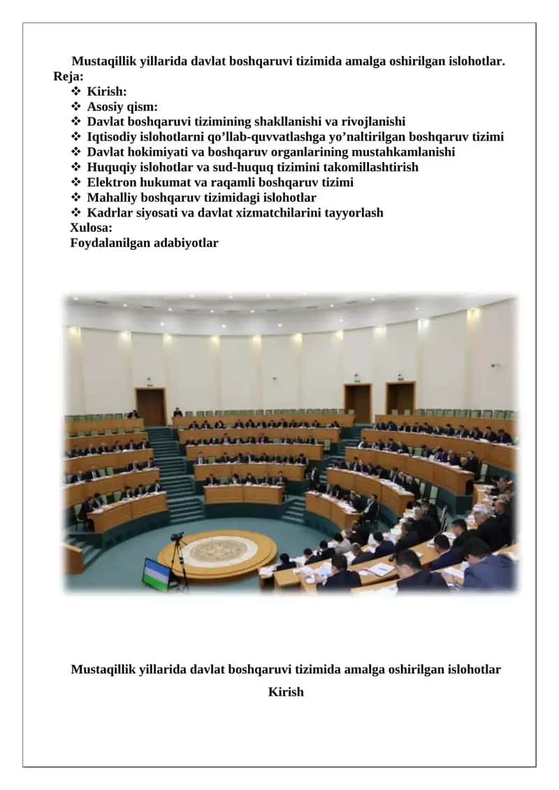 Mustaqillik yillarida davlat boshqaruvi tizimida amalga oshirilgan islohotlar