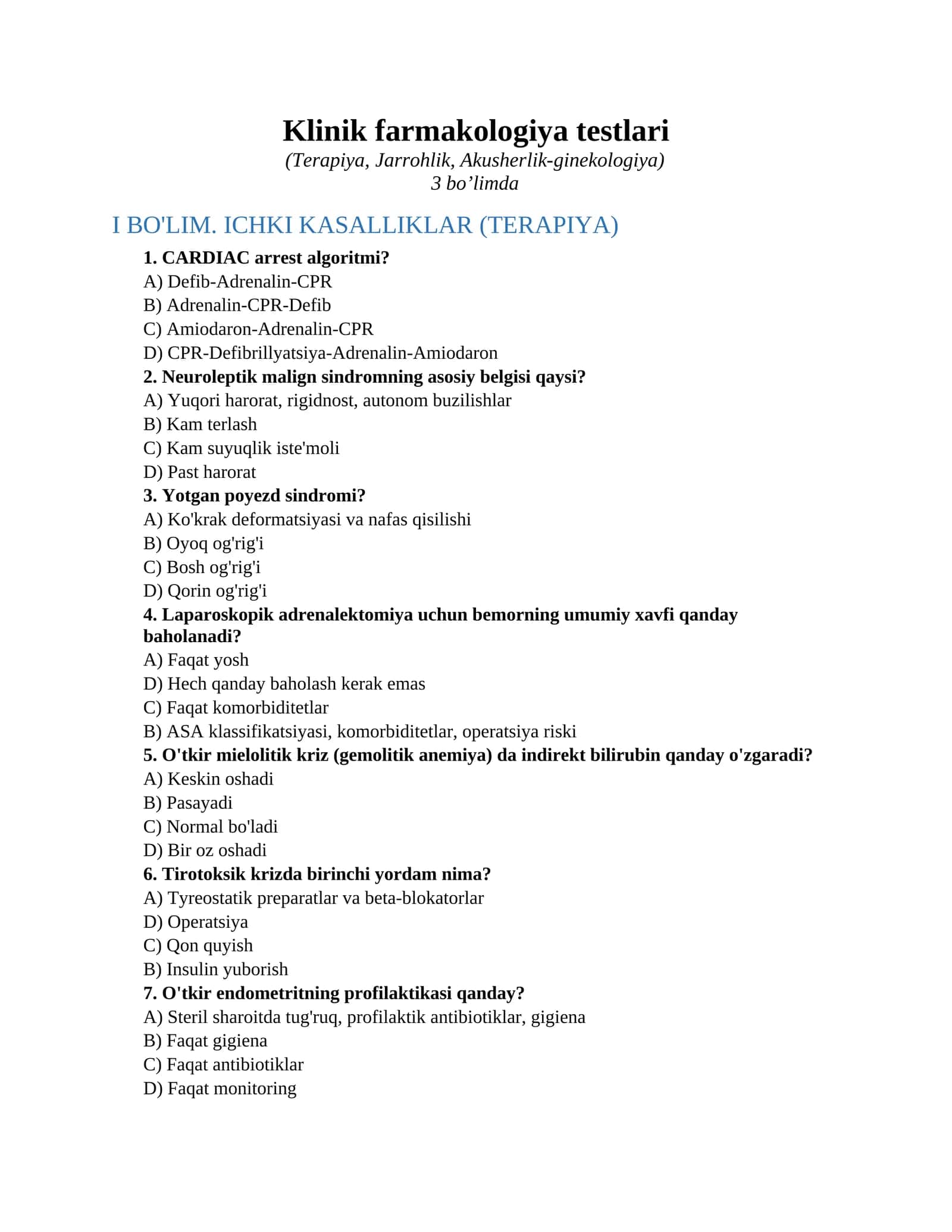 Klinik farmakologiya testlari