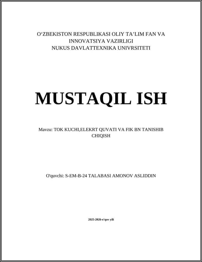 TOK KUCHI,ELEKRT QUVATI VA FIK BN TANISHIB CHIQISH