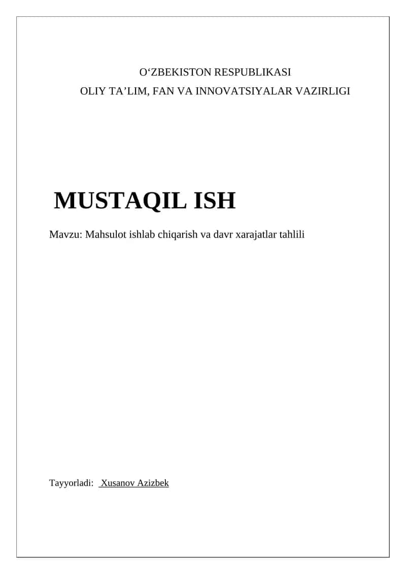 Mahsulot ishlab chiqarish va davr xarajatlar tahlili