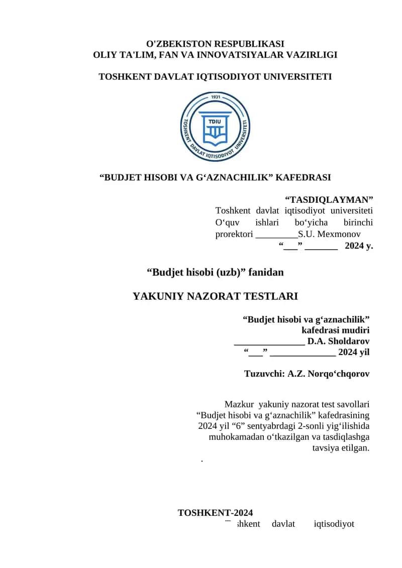 Budjet hisobi va g‘aznachilik