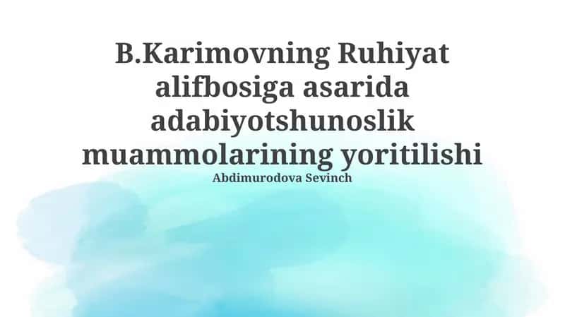 Ma’naviyat alifbosi adabiyotshunoslik masalalari