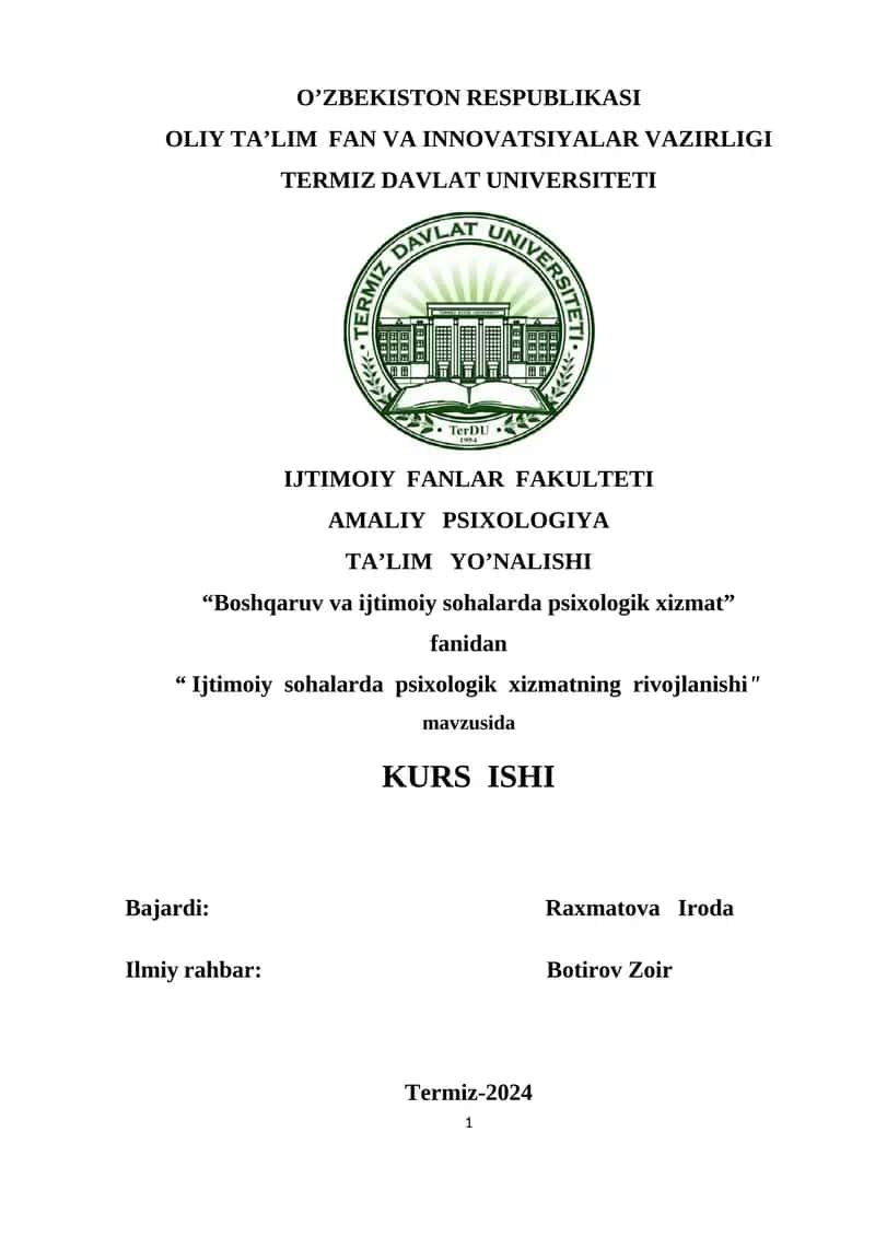 "Ijtimoiy sohalarda psixologik xizmatning rivojlanishi"