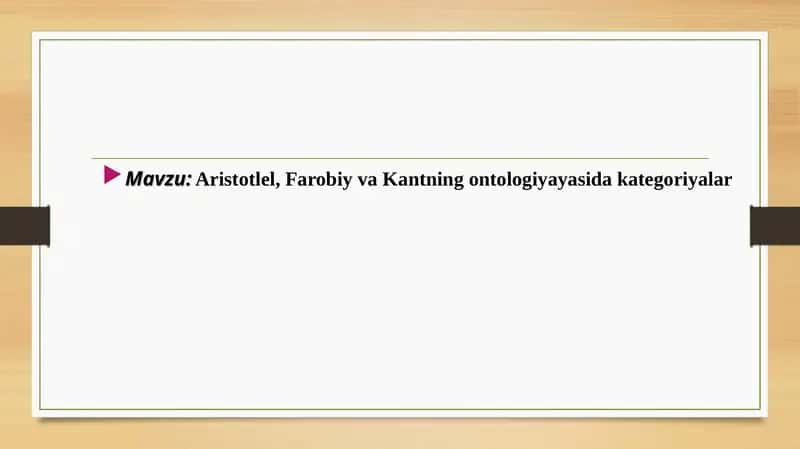 Aristotlel, Farobiy va Kantning ontologiyayasida kategoriyalar