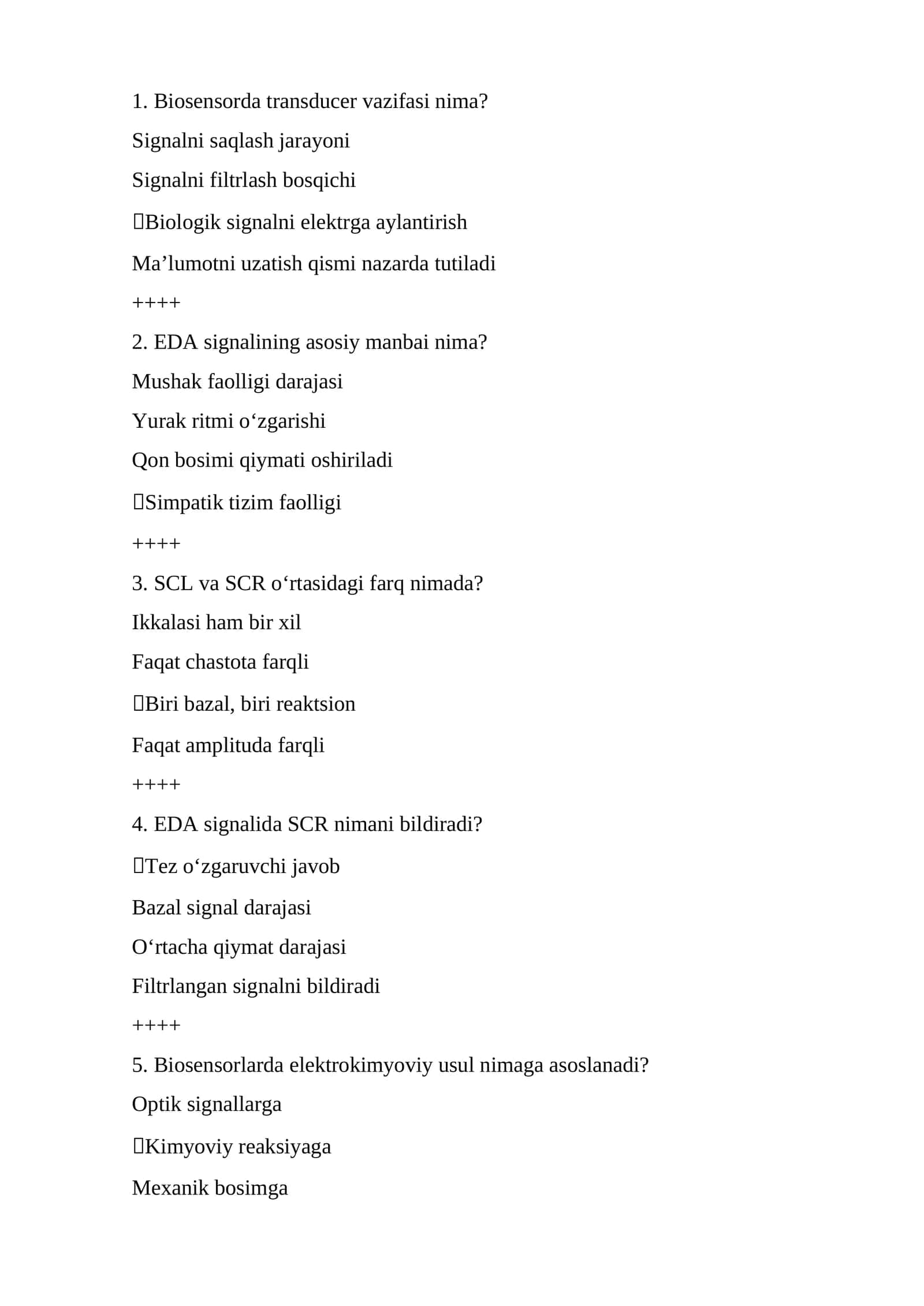 Biotibbiyot muhandisligi yakuniy javoblari