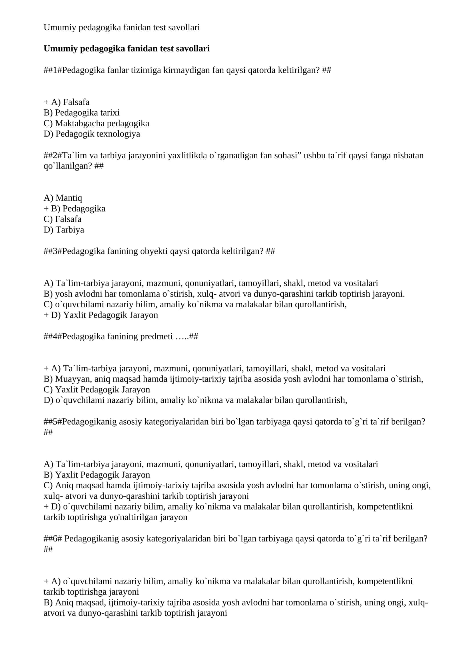 Maktab maslahatchisi uchun umumiy pedagogikadan test savol javoblari 2026