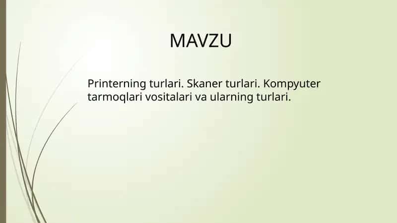 Printerning turlari. Skaner turlari. Kompyuter tarmoqlari vositalari va ularning turlari
